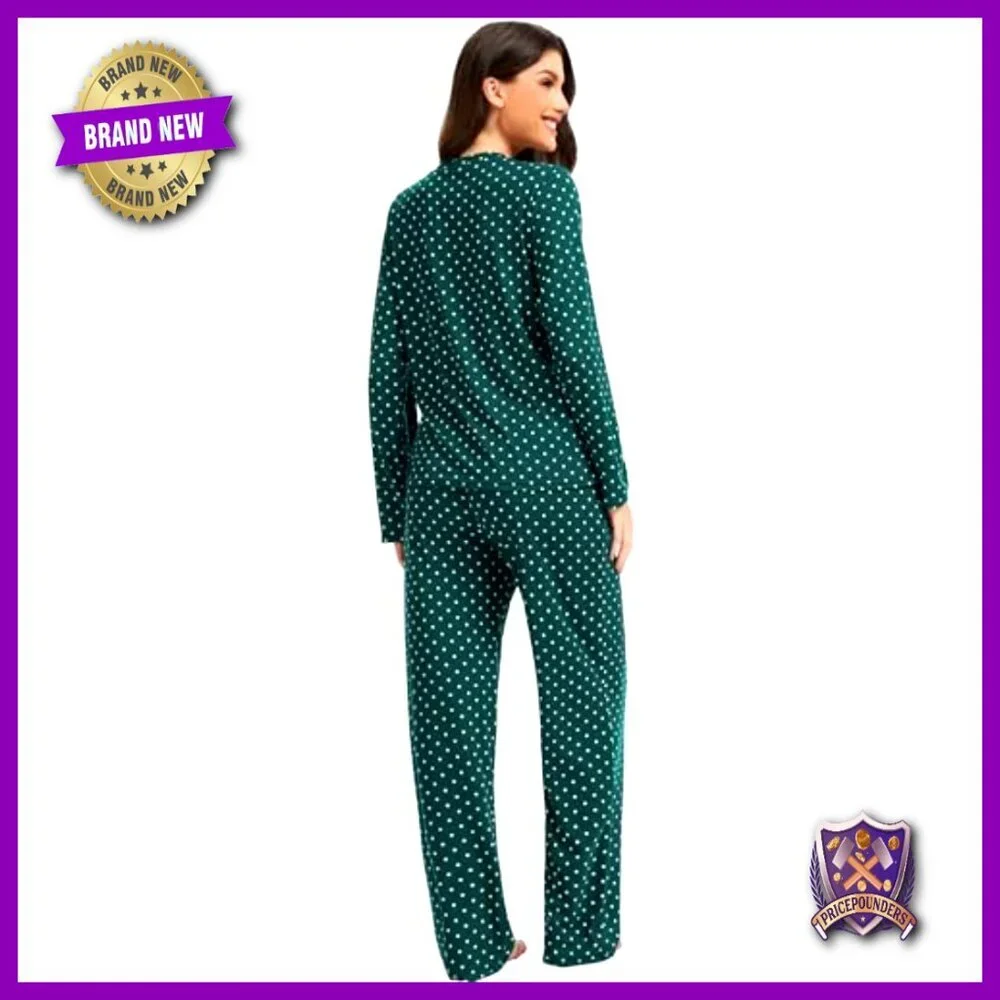 Soft Polyester Pajama Set with Pockets, Long Sleeve, Size Medium
